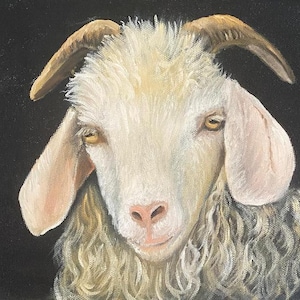 Portrait de chèvre, peinture à l'huile sur toile, art rustique de chèvre d'animaux de ferme, art mural de chèvre fait main - huile sur toile, oeuvre d'art originale de chèvre