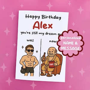 Carte d'anniversaire amusante pour lui - Carte de l'homme de ses rêves - Carte de mari was vs Now - Carte d'amour paresseux de chips de bière - 5 x 7 blancs à l'intérieur