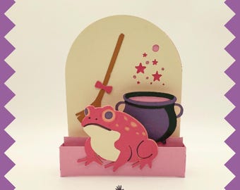 Witch frog Pop-Up Card SVG | 3D Birthday Card | 3D Halloween Card | DIY Paper Craft Kit | Cricut Tested | Instant Download