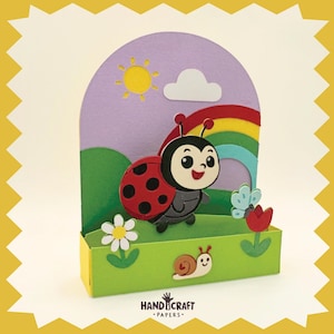 Spring rainbow ladybug Pop-Up Card SVG | 3D Birthday Card | DIY Paper Craft Kit | Cricut Tested | Instant Download