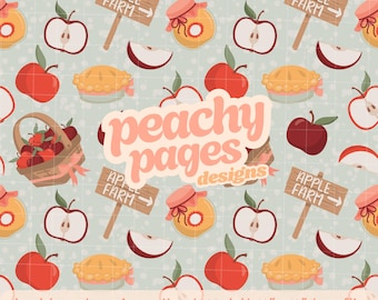 Apple Farm Seamless Pattern Instant Digital Download Hand Drawn PNG Digital Papers Sublimation Surface Design Fall Fruit Pie and Jam File