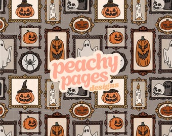 Spooky Frames Seamless Pattern Instant Digital Download Hand Drawn PNG Digital Papers Sublimation Surface Design Halloween Ghost File