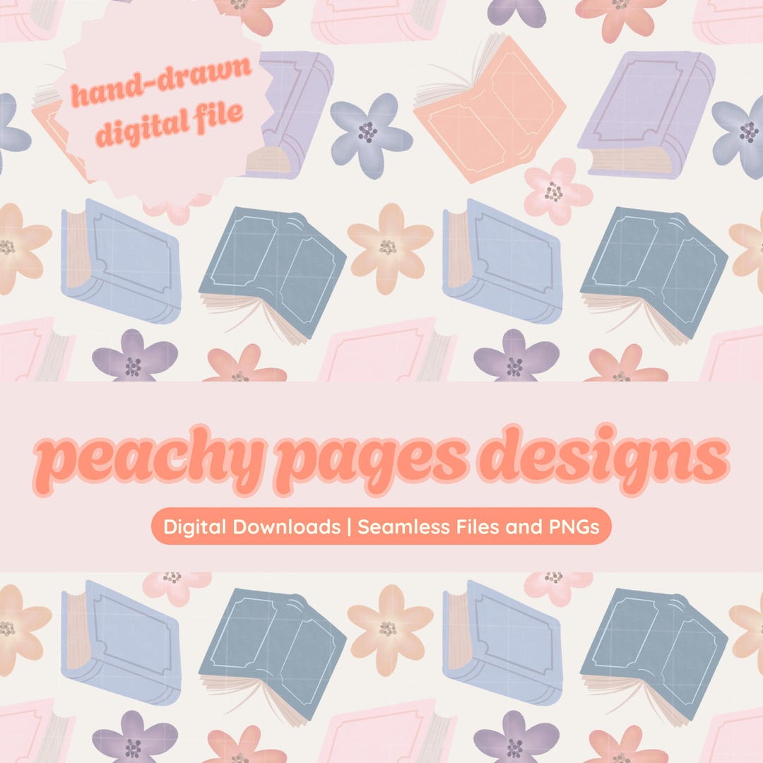 Pastel Books Seamless Pattern Instant Digital Download Hand Drawn PNG ...