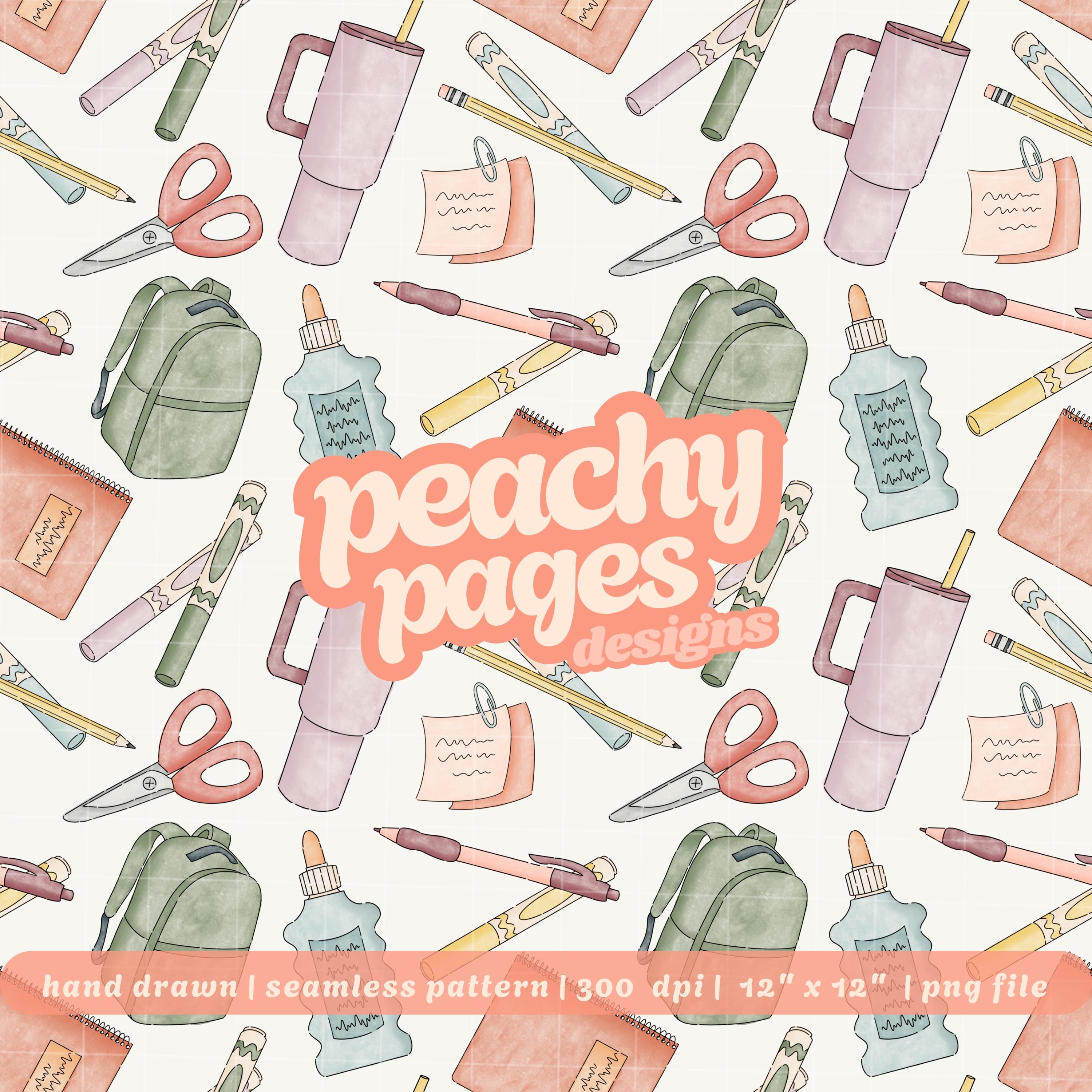 Back To School Seamless Pattern Instant Digital Download Hand Drawn PNG Digital Papers Sublimation Surface Design Elementary Pencil File