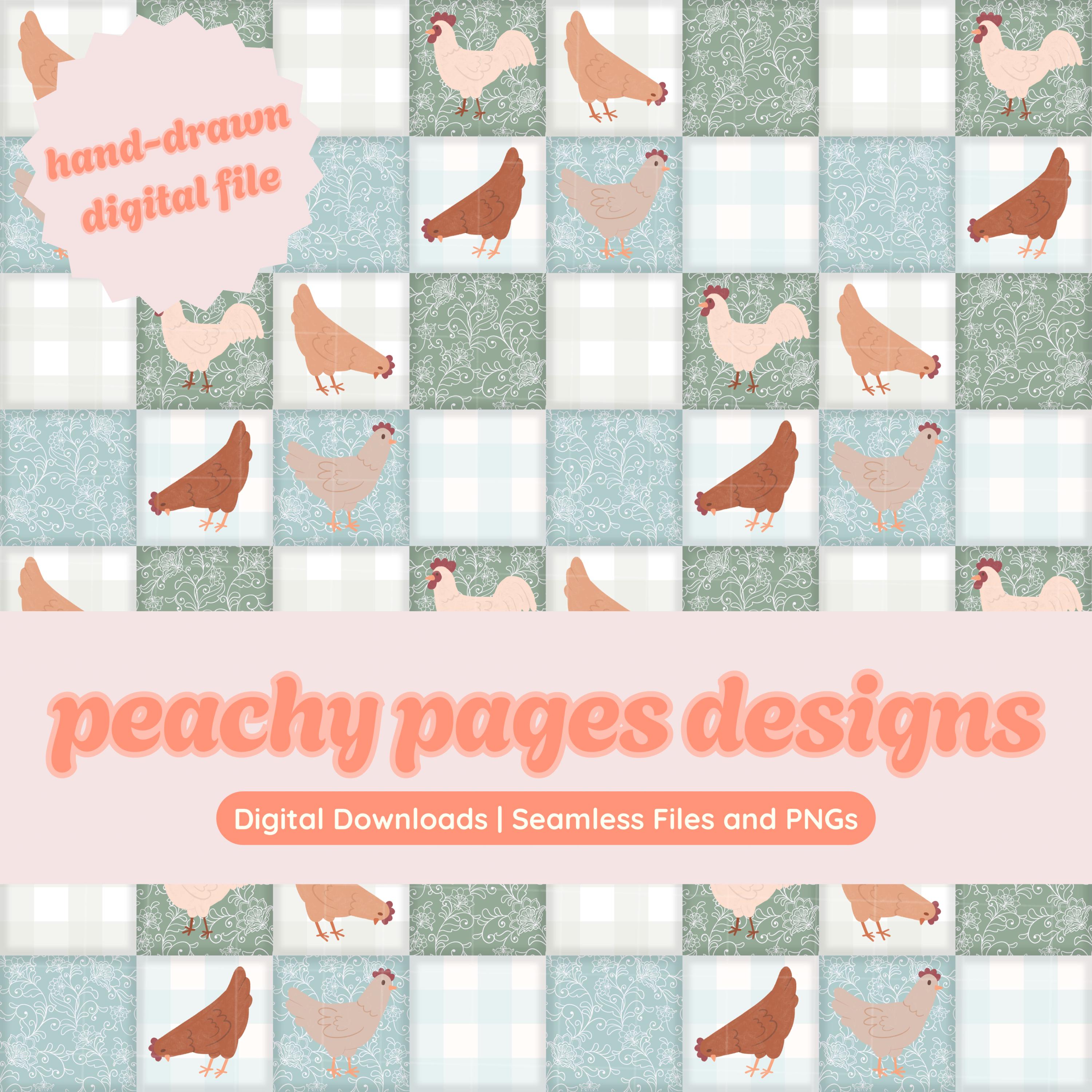 Patchwork Chicken Seamless Pattern, Hand-drawn Farm Design (digital ...