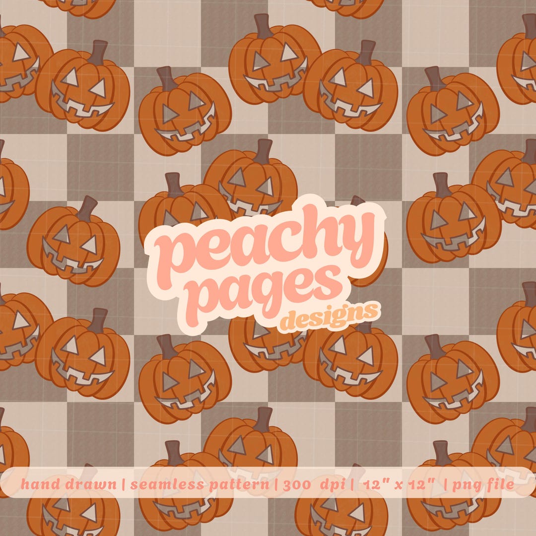 Vintage Halloween Pumpkins Hand-drawn Seamless Pattern (digital PNG ...