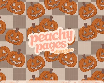 Patrón sin costuras dibujado a mano de calabazas vintage de Halloween (descarga digital PNG)