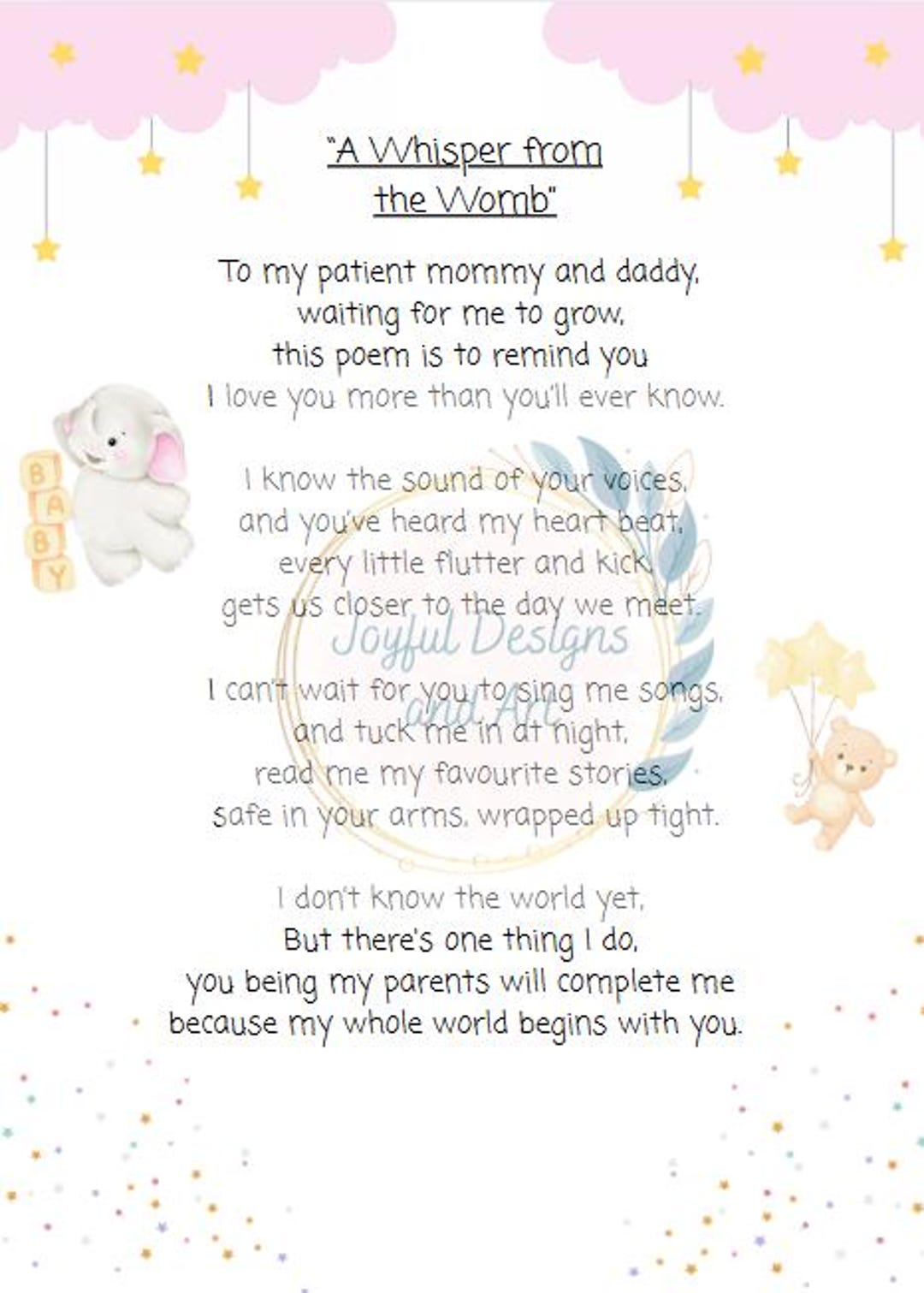 Baby Poem Print (pink) : New Parent Keepsake Gift (digital Download) - Etsy