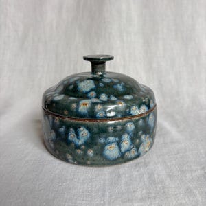 Handmade Ceramic Ring or Stash Box (Blue Burst with Knob)