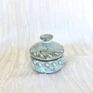Handcrafted Ceramic Ring or Stash Box (Baby Blue, Carved & Knob)