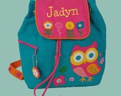 Personalized Stephen Joseph OWL Backpack in Teal and Hot Pink-Monogramming Included