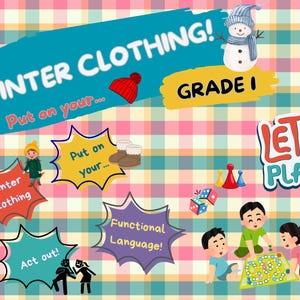 ESL WINTER CLOTHES oral activity for Grade 1 - Board Game + Vocabulary Worksheet