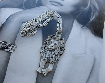 Shaggy Mane Silver Lion Necklace, Endearing Lion Necklace, Funny Shaggy Mane Lion Necklace, Love Of Lions Necklace
