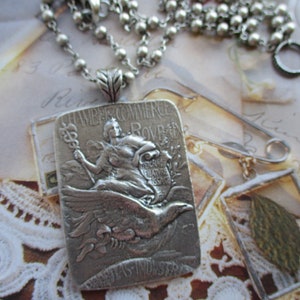 Silver Plated Re-Casting Of 1910 French Original Art Nouveau Medal As A Necklace, Silver Plated Nouveau Design Medal As A Necklace