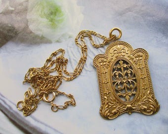 1950s French Cathedral Window Necklace, Ornate French 1950's French Cathedral Window Necklace