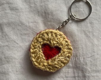cute handmade crochet jam cookie keychain accessory