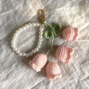 cute handmade crochet lily of the valley keychain
