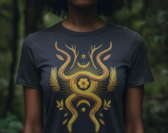 Gold Snake Botanical T-shirt: Gothic Serpent Tee