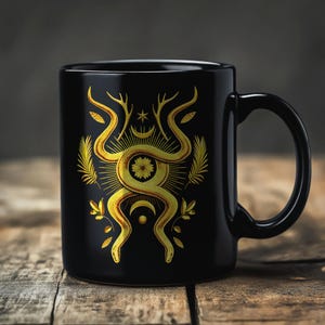 Black and Gold Snake Coffee Mug, Gothic Ceramic Tea Cup, Macabre Botanical Serpent Mug, Snake Lovers, Witchy Mug, Kitchen Witch, Pagan Gift