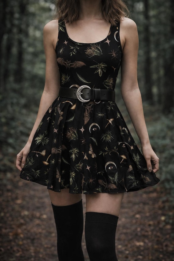 bat skater dress Witchy Bat Skater Dress, Gothic Dark Academia Fashion