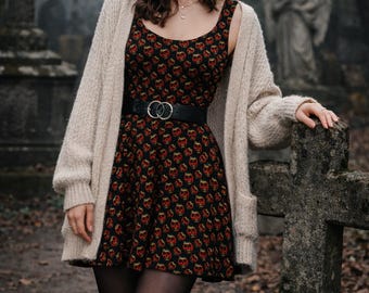 Gothic Strawberry Skull Skater Dress, Witchy Dark Alternative Clothing