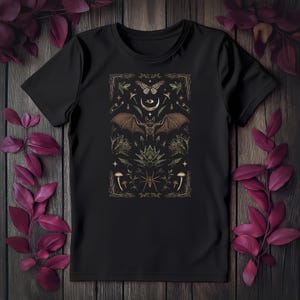 Vintage Bat Shirt, Witchy apparel, Comfort Colors, Vintage Botanical design, Boho, goblincore, Cottagecore, Dark Academia, Halloween gift