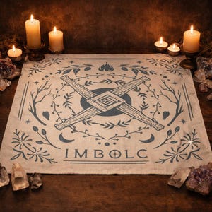 Imbolc Altar Cloth, Brigid's Cross Tarot Cloth, Pagan Holiday Ritual Cloth image 3
