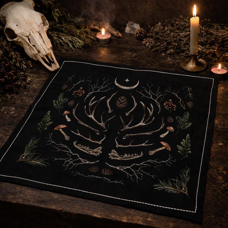 Yule Altar Cloth, Gothic Pagan Winter Solstice Decor image 1