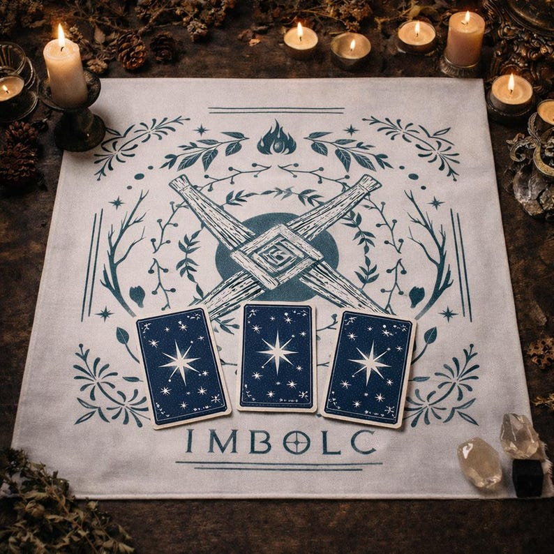 Imbolc Altar Cloth, Brigid's Cross Tarot Cloth, Pagan Holiday Ritual Cloth image 4