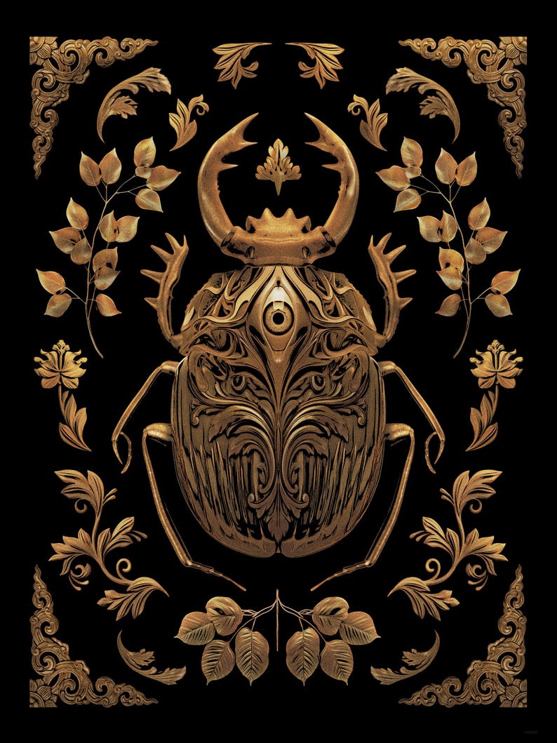 Dark Academia Scarab Journal: Gold Beetle Gothic Notebook, Book of Shadows, Grimoire image 2
