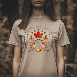 Vintages Herbst-Herbst-T-Shirt, botanisches Herbstentwurf, Herbst-Blätter, Pilz, Herbst-Tagundnachtgleiche, Herbst-Komfortfarben, gemütlich, Pflanzenliebhaber, Garten