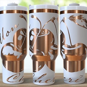 Mon Cheri 40oz Tumbler Lasergravur Digitaler Download - SVG- und PNG-Dateien - Cherry Design - Sofortiger Download, Cherry Tumbler Wrap, Geschenke