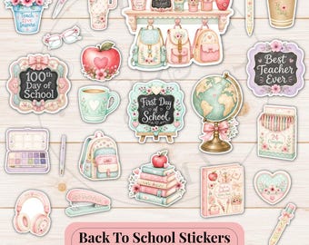 400 Back to School Digital Watercolor Stickers Bundle Planner Clipart Teacher Classroom Supplies Set, PNG, Jpg, PDF