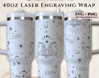 Gemini 40oz Tumbler Wrap SVG PNG | Zodiac Laser Engraving Design Digital Download