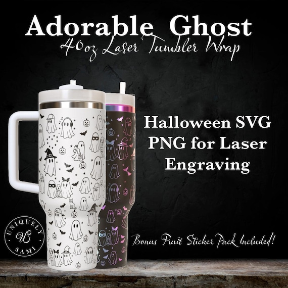 Adorable Ghost 40oz Laser Tumbler Wrap - Laser Engraving File for Stanley, Yeti, Simple Modern Tumblers Halloween Line Art 300 DPI  + Bonus