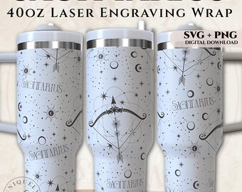 Sagittarius 40oz Tumbler Wrap SVG PNG | Zodiac Laser Engraving Design Digital Download
