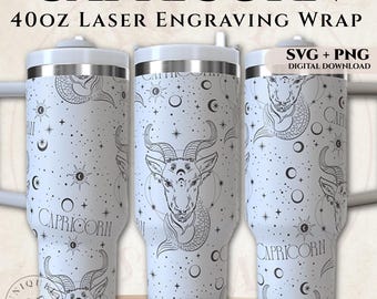 Capricorn 40oz Tumbler Wrap SVG PNG | Zodiac Laser Engraving Design Digital Download