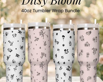 Ditsy Bloom 40oz Tumbler Wrap Bundle PNG SVG PDF Jpg Floral Laser Design Download