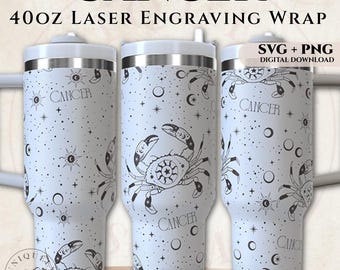 Cancer 40oz Tumbler Wrap SVG PNG | Zodiac Laser Engraving Design Digital Download