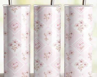 Pink Floral 20oz Tumbler Wrap, Vintage Seamless Skinny Cup Design (Digital Download)