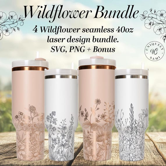 Wildflower Laser Tumbler Wrap, Seamless Floral Design (SVG, PNG)
