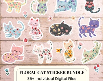Blumen Katzen Sticker Bundle: 35 Individuelle Blumendateien (svg, png, pdf, jpg)