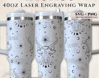 Taurus 40oz Tumbler Wrap SVG PNG | Zodiac Laser Engraving Design Digital Download