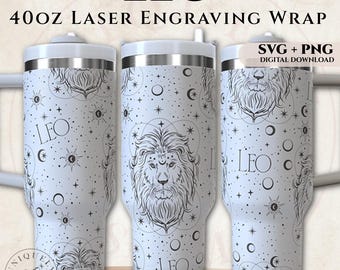 Leo 40oz Tumbler Wrap SVG PNG | Zodiac Laser Engraving Design Digital Download