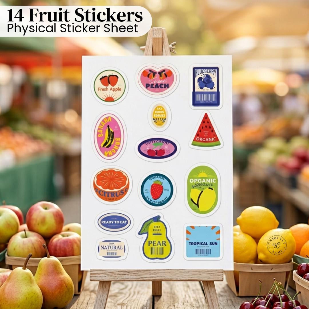Produce Sticker Printed Fruit Sticker Sheet, 14 Glossy Produce Label Stickersscrapbook ...
