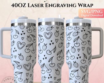 Cherry Valentine 40oz Tumbler Wrap SVG | Laser Engraving File, Bonus Stickers (Digital Download)