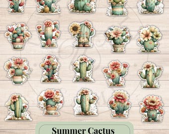 Summer Cactus Sticker Bundle, 75 PNG PDF JPG Desert Stickers, Cute Cactus Clipart, Commercial Use Digital Download