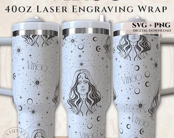 Virgo 40oz Tumbler Wrap SVG PNG | Zodiac Laser Engraving Design Digital Download