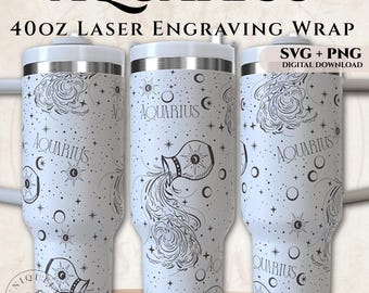 Aquarius 40oz Tumbler Wrap SVG PNG | Zodiac Laser Engraving Design Digital Download