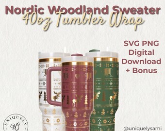 Nordic Sweater Tumbler Wrap | Moose & Bear | 40oz | SVG PNG | Digital Download